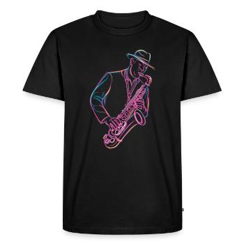 Musicien de jazz avec saxophone dans le style vintage - T-shirt Premium bio Homme - noir - Devant - Nico (187cm)