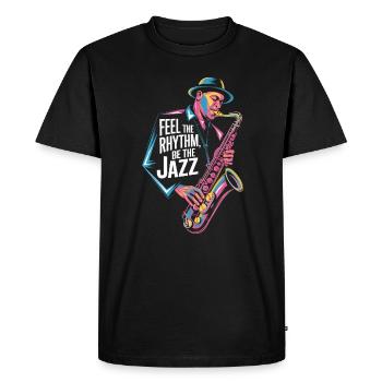 Sentez le rythme, soyez le jazz - T-shirt Premium bio Homme - noir - Devant - Nico (187cm)