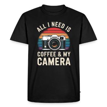Tout ce dont j’ai besoin, c’est d’un café et de mon appareil photo - T-shirt Premium bio Homme - noir - Devant - Nico (187cm)