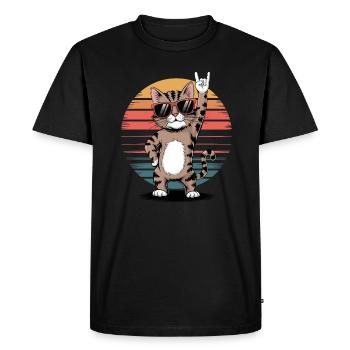 Un chat cool avec des lunettes de soleil berce le look rétro - T-shirt Premium bio Homme - noir - Devant - Nico (187cm)