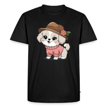 Chien mignon avec chapeau et pull - T-shirt Premium bio Homme - noir - Devant - Nico (187cm)