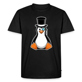 Pingouin élégant avec chapeau haut de forme et monocle - T-shirt Premium bio Homme - noir - Devant - Nico (187cm)