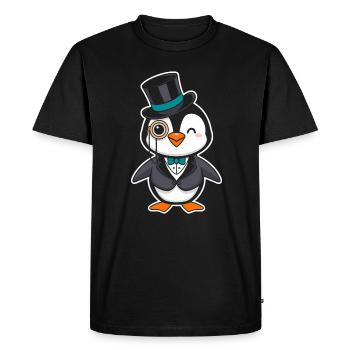 Pingouin élégant avec chapeau haut de forme et monocle - T-shirt Premium bio Homme - noir - Devant - Nico (187cm)