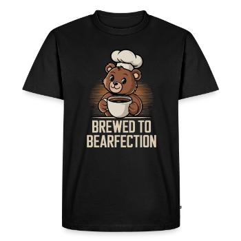 Coffee Lover Bear with Cute Hatter - Men's Premium Organic T-Shirt - black - Front - Nico (187cm)
