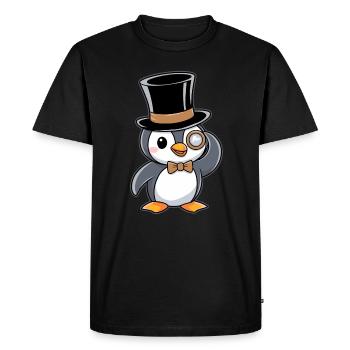 Pingouin élégant avec chapeau haut de forme et monocle - T-shirt Premium bio Homme - noir - Devant - Nico (187cm)