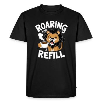 Coffee Lion - Roaring For A Refill - Men's Premium Organic T-Shirt - black - Front - Nico (187cm)
