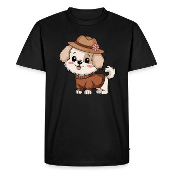 Chien mignon avec chapeau et pull - T-shirt Premium bio Homme - noir - Devant - Nico (187cm)