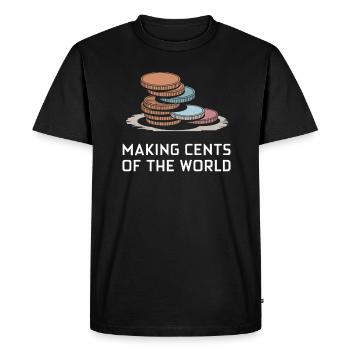 Faire des centimes du monde Pile de pièces Humour - T-shirt Premium bio Homme - noir - Devant - Nico (187cm)