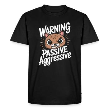 Warning, Passive, Aggressive, Funny Cat - Men's Premium Organic T-Shirt - black - Front - Nico (187cm)