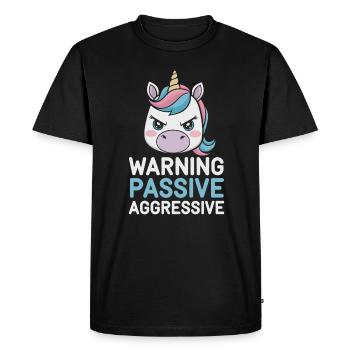 Avertissement : Passif, Agressif, Licorne - T-shirt Premium bio Homme - noir - Devant - Nico (187cm)