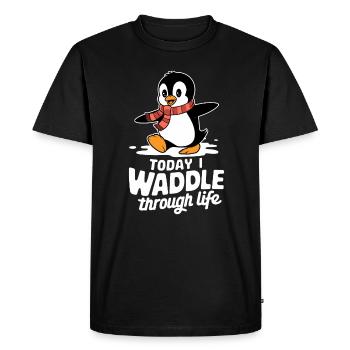 Aujourd’hui, je me dandine dans la vie Pingouin - T-shirt Premium bio Homme - noir - Devant - Nico (187cm)