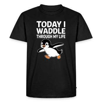 Aujourd’hui, je me dandine dans ma vie avec Penguin - T-shirt Premium bio Homme - noir - Devant - Nico (187cm)
