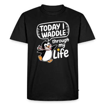 Aujourd’hui, je me dandine dans ma vie Penguin - T-shirt Premium bio Homme - noir - Devant - Nico (187cm)