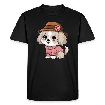 Chien mignon en chapeau et pull - T-shirt Premium bio Homme - noir - Devant - Nico (187cm)