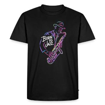 Né pour l’art du saxophone jazz - T-shirt Premium bio Homme - noir - Devant - Nico (187cm)
