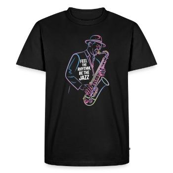 Sentez le rythme, soyez le jazz - T-shirt Premium bio Homme - noir - Devant - Nico (187cm)