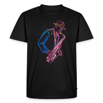 Jazz Saxophone Player in Retro Style - Men's Premium Organic T-Shirt - black - Front - Nico (187cm)