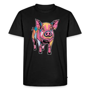 Graphique géométrique coloré de cochon de ferme - T-shirt Premium bio Homme - noir - Devant - Nico (187cm)