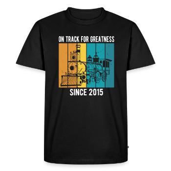 Cheminot ouvrier locomotive anniversaire 2015 chemin de fer - T-shirt Premium bio Homme - noir - Devant - Nico (187cm)