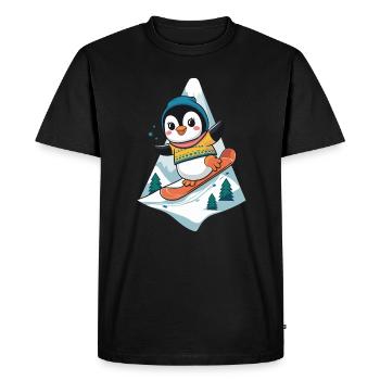 Aventure en snowboard pingouin sur la montagne - T-shirt Premium bio Homme - noir - Devant - Nico (187cm)