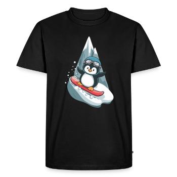 Cool Penguin Snowboard Adventure - Men's Premium Organic T-Shirt - black - Front - Nico (187cm)