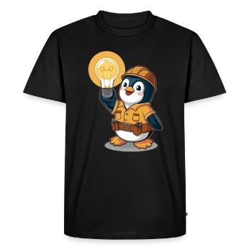 Penguin Electrician With Light Bulb - Men's Premium Organic T-Shirt - black - Front - Nico (187cm)