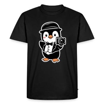 Pingouin élégant avec appareil photo - T-shirt Premium bio Homme - noir - Devant - Nico (187cm)