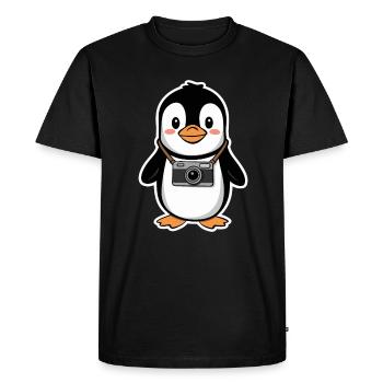 Cute Penguin with Camera Design - Men's Premium Organic T-Shirt - black - Front - Nico (187cm)