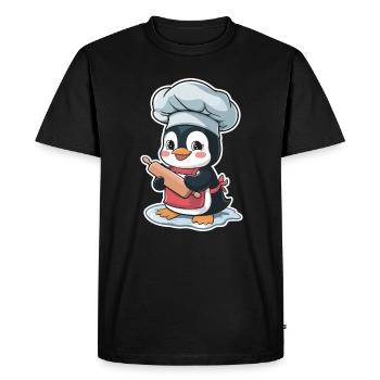 Mignon pingouin boulanger avec rouleau à pâtisserie - T-shirt Premium bio Homme - noir - Devant - Nico (187cm)