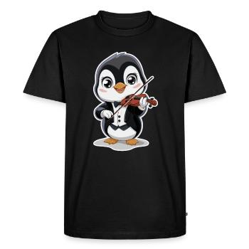 Cute Penguin Fiddler Funny Musical - Men's Premium Organic T-Shirt - black - Front - Nico (187cm)