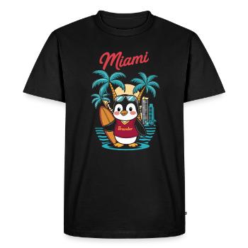 Miami Traveler Penguin avec planche de surf - T-shirt Premium bio Homme - noir - Devant - Nico (187cm)
