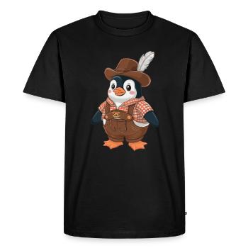 Pingouin en dirndl traditionnel avec chapeau et plume - T-shirt Premium bio Homme - noir - Devant - Nico (187cm)