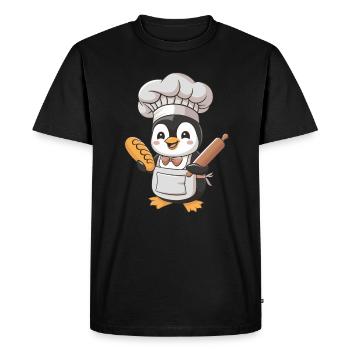 Cute penguin baker with bread and rolling pin - Men's Premium Organic T-Shirt - black - Front - Nico (187cm)
