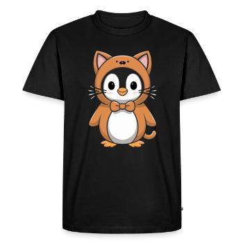 Pingouin en costume de chat avec arc - T-shirt Premium bio Homme - noir - Devant - Nico (187cm)