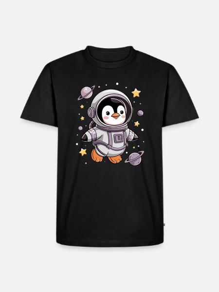 Cute penguin astronaut in space - Men's Premium Organic T-Shirt - black