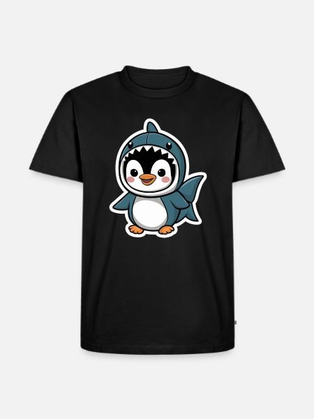 Cute Penguin in Shark Costume - Men's Premium Organic T-Shirt - black