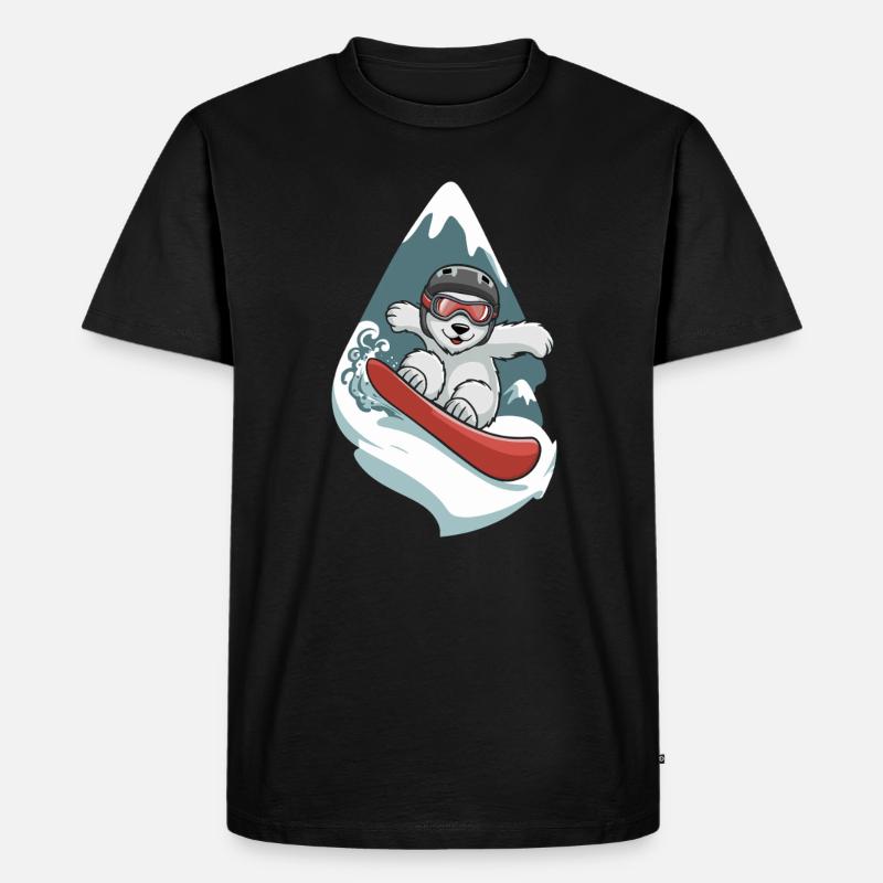 Schneebär auf Snowboard Abenteuer - Männer Premium Bio T-Shirt - Schwarz