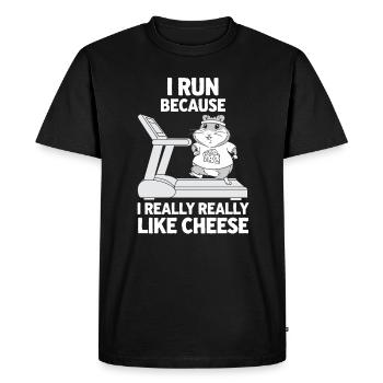 Je cours parce que j’aime vraiment, vraiment le fromage - T-shirt Premium bio Homme - noir - Devant - Nico (187cm)