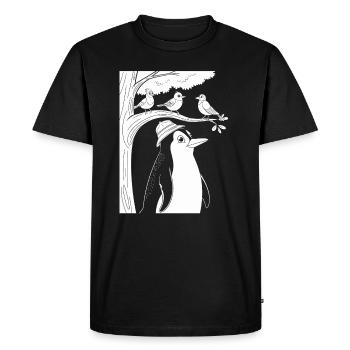 Bird watching with penguin and birds in the tree - Men's Premium Organic T-Shirt - black - Front - Nico (187cm)