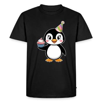 Pingouin d’anniversaire mignon avec chapeau de fête - T-shirt Premium bio Homme - noir - Devant - Nico (187cm)