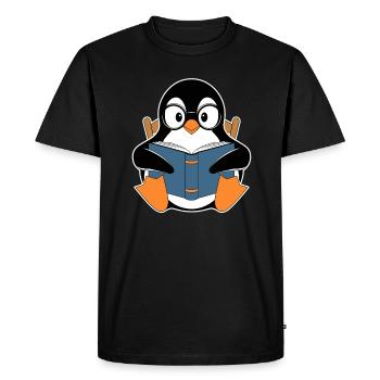 Reading penguin with book for book lovers - Men's Premium Organic T-Shirt - black - Front - Nico (187cm)