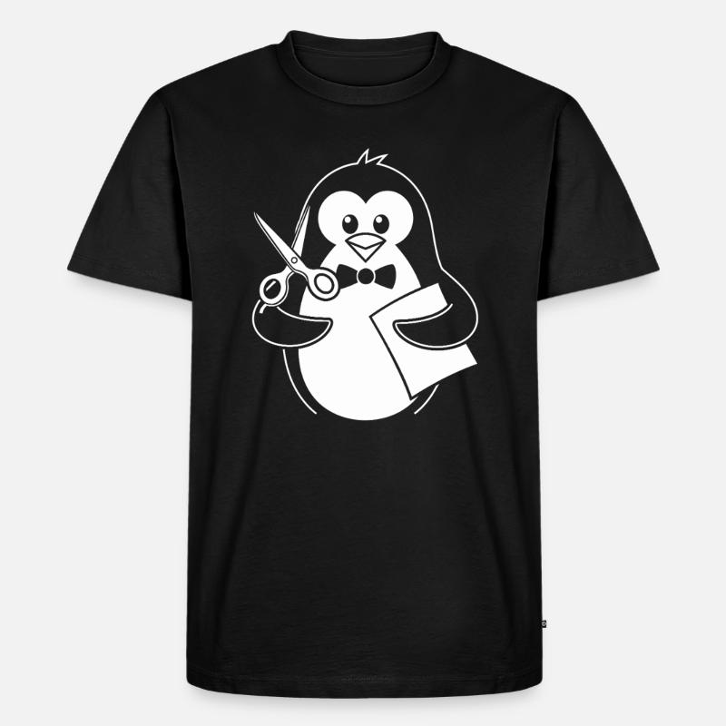 Pinguin Mit Schere Bastelhobby - Männer Premium Bio T-Shirt - Schwarz