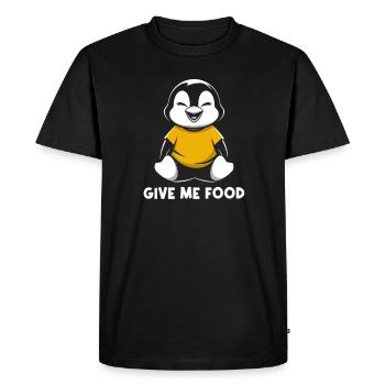 Pingouin avec un sourire mignon et « Donne-moi à manger » - T-shirt Premium bio Homme - noir - Devant - Nico (187cm)