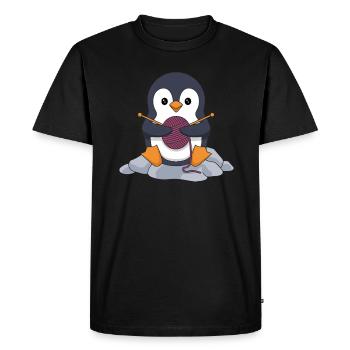 Knitting Penguin With Wool And Needles - Men's Premium Organic T-Shirt - black - Front - Nico (187cm)