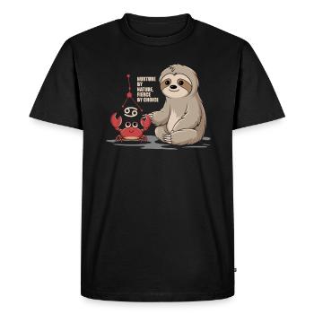 Cancer Zodiac Sign Sloth: Shaped by the - Men's Premium Organic T-Shirt - black - Front - Nico (187cm)