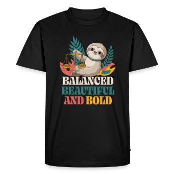 Libra Zodiac Sign Sloth: Balanced, Beautiful - Men's Premium Organic T-Shirt - black - Front - Nico (187cm)