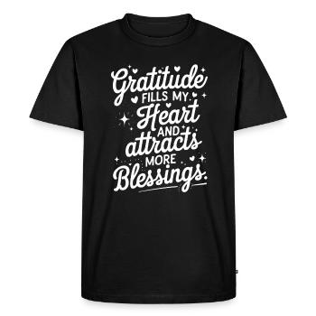 La gratitude remplit mon cœur et attire plus de bénédictions - T-shirt Premium bio Homme - noir - Devant - Nico (187cm)
