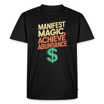 Manifester la magie, atteindre l’abondance Citation - T-shirt Premium bio Homme - noir - Devant - Nico (187cm)