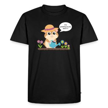 Croissance du hamster avec arrosoir dans le jardin - T-shirt Premium bio Homme - noir - Devant - Nico (187cm)