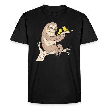 Cozy sloth with birds illustration - Men's Premium Organic T-Shirt - black - Front - Nico (187cm)